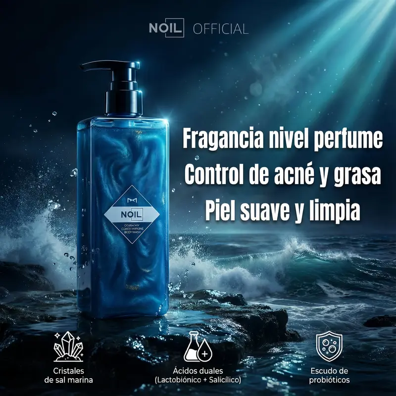 NOIL Aquablue 향수 샤워젤 1병(400 ml), AHA/BHA·프로바이오틱스 함유, 유분 및 바디 트러블 케어