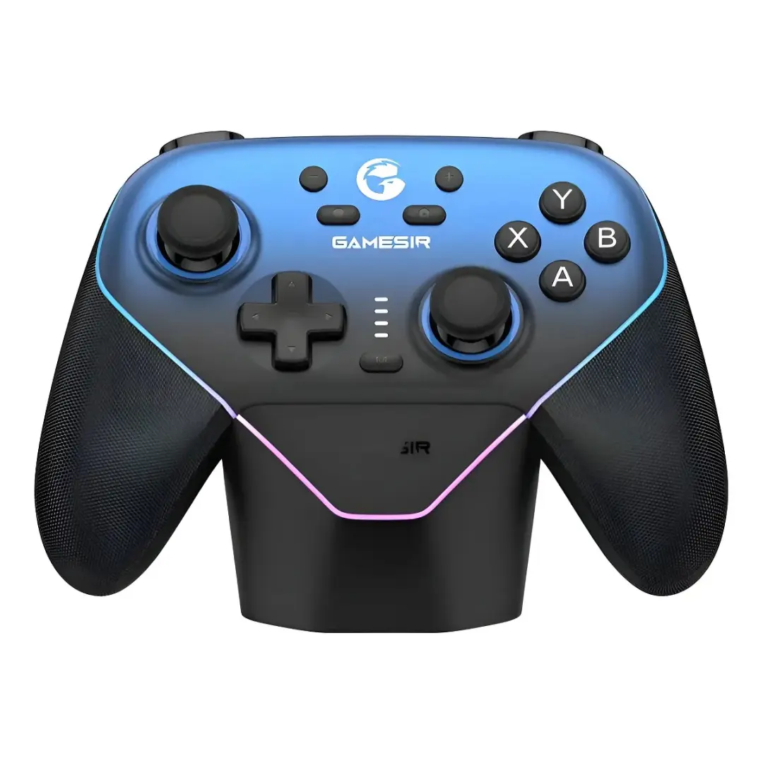 GameSir T4n Pro Controller Nirkabel PC/Switch/iOS/Android–Biru/Rose–Koneksi triple: Bluetooth 5.3, 2.4GHz, dan kabel. Joystick Hall anti-drift, trigger 2 tahap, 1000Hz, RGB, dan dock pengisian daya termasuk