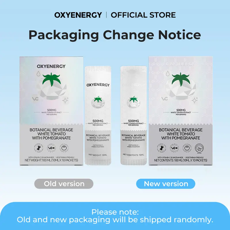 OXYENERGY White Tomato Drink, 10 Pack, Oral Sunblock with 500mg White Tomato Extract, 15mg Niacinamide, 25mg Vitamin C and 120mg Berry Blend, Halal, KKM Food Approved