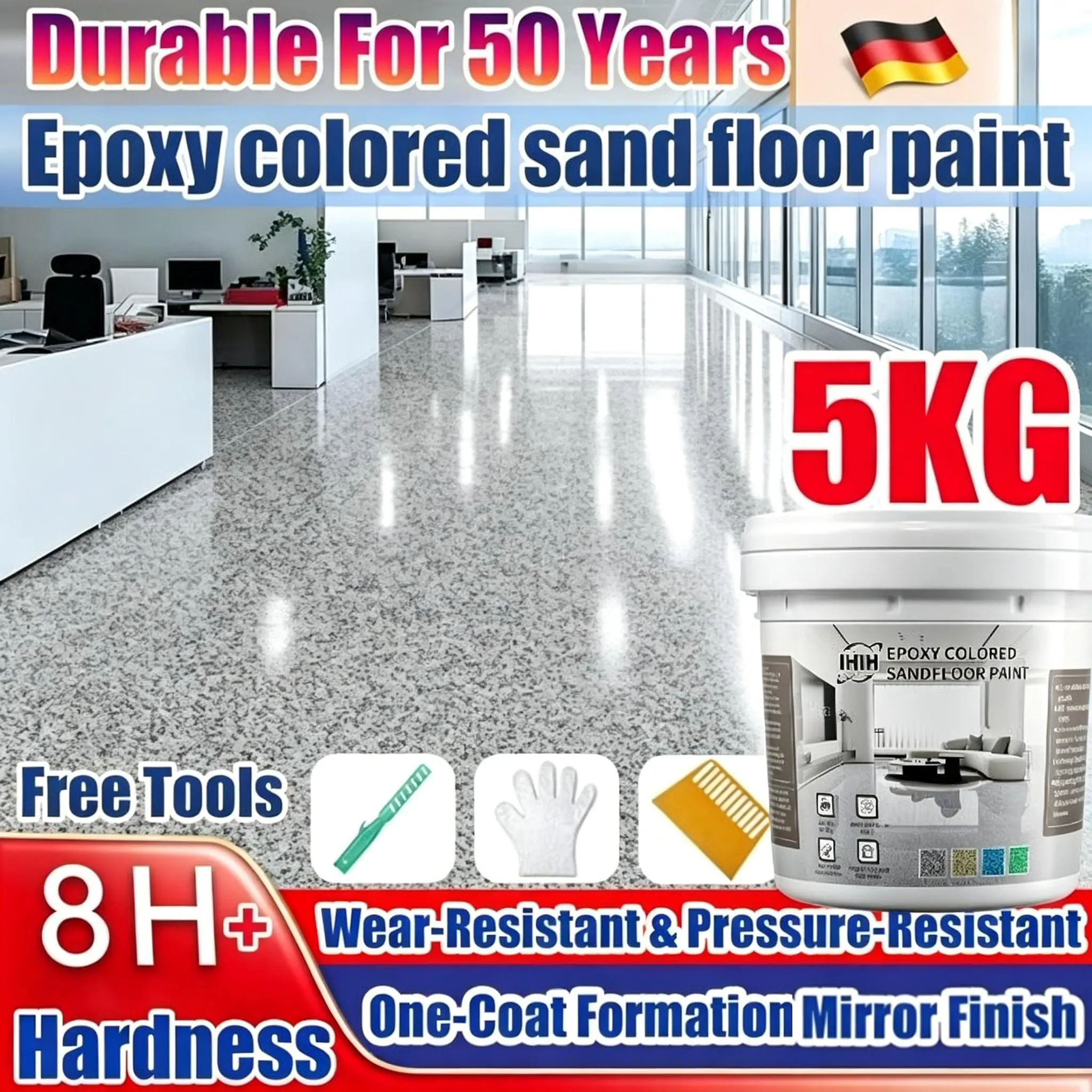 Sơn sàn epoxy chống trượt 3 trong 1 Free tools, chống trượt, chịu áp lực, chống mài mòn, chống thấm, dùng cho gạch và sàn nhà