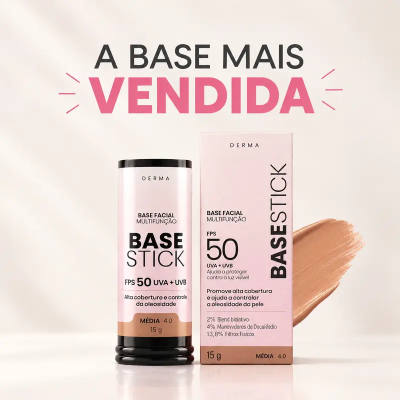 NOVA BASE STICK FPS 50 - Base em Bastão | Protetor Solar com Cor + Cobertura Alta + Toque Seco + Efeito Matte
