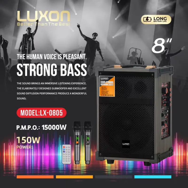 [ AU Borong ] LUXON LX-0805 150W Wireless Bluetooth Speaker / 2 Wireless Microphone / Rechargeable Outdoor Entertainment / Super Bass