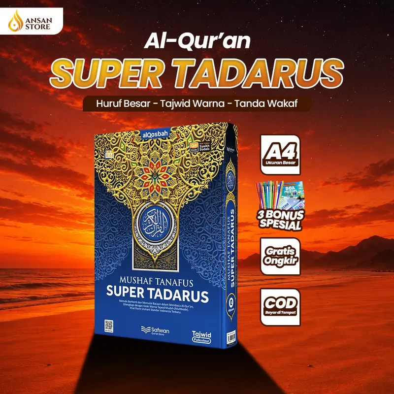 Al Quran Super Tadarus, 30 Juz, Multicode Tajwid, A4 Large Print, No Latin Transliteration or Translation, with Dhikr and Dua Book