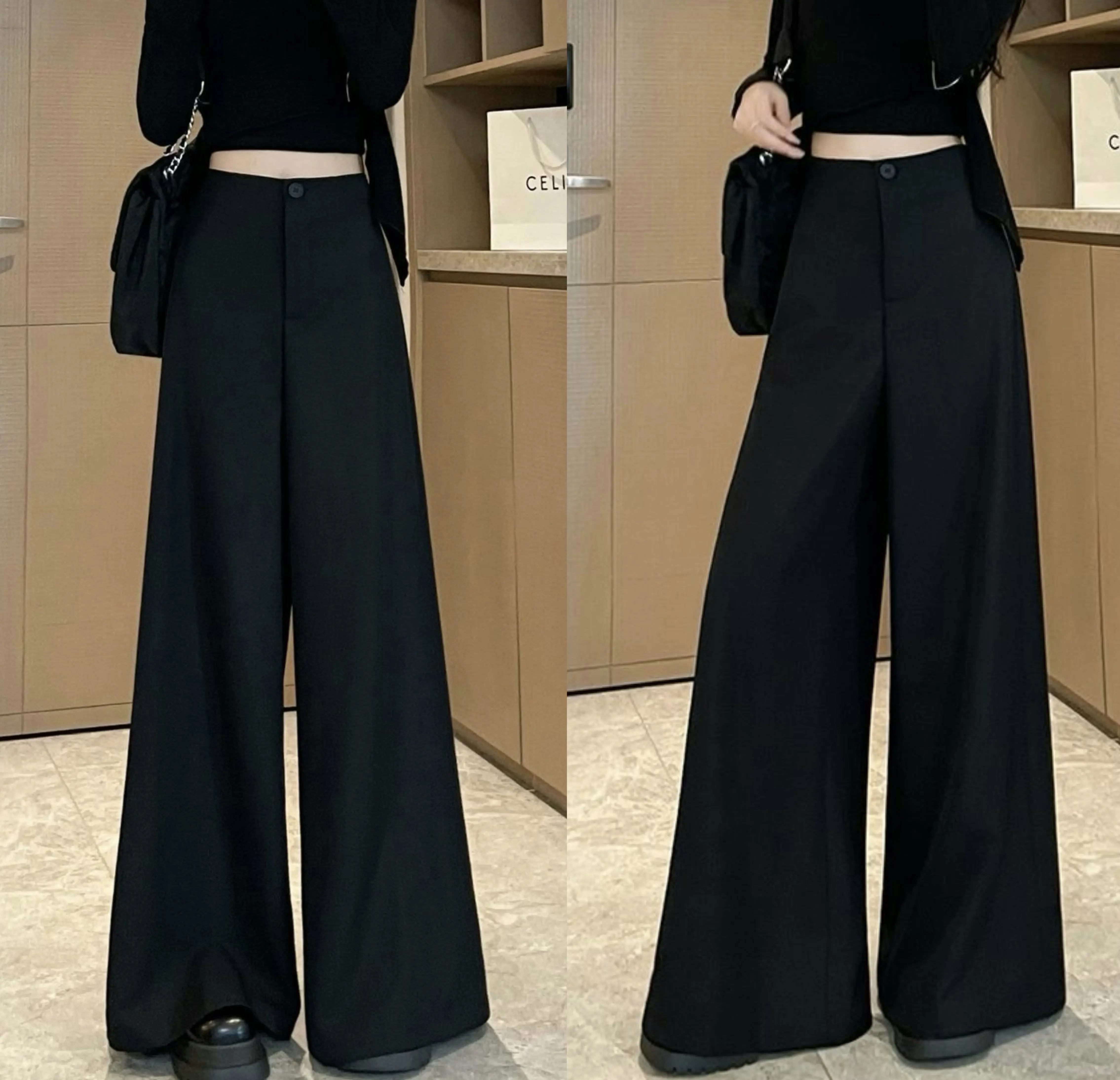 Minimalist Womenswear Damen-Stoffhose mit hohem Bund und geradem, weitem Bein, locker geschnitten