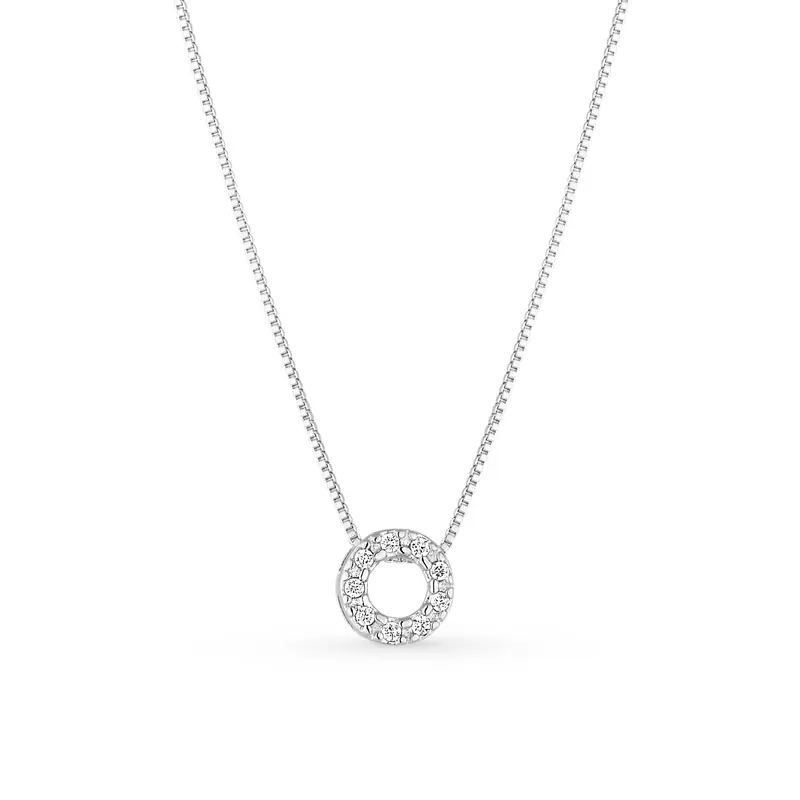 Silver-Tone Pavé Circle Necklace with Sparkling Cubic Zirconia and Fine Chain