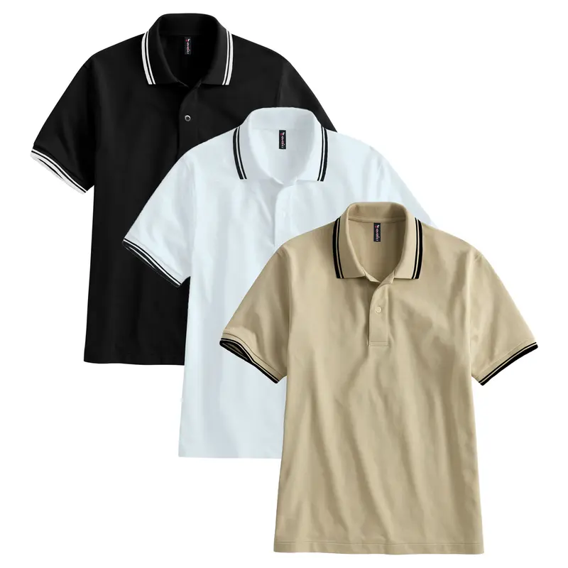 Afada Men's Plain Short-Sleeve Collared Polo Shirts, 3-Pack