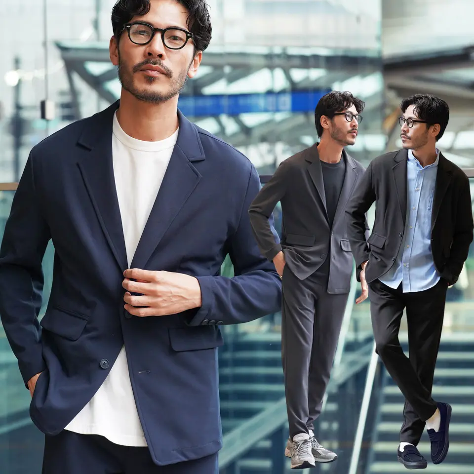 【新色ストライプ登場】ジャージみたいなセットアップ テーラード ジャケット スラックス 洗える カジュアルスーツ 上下セット セットアップ メンズ スーツ  オフィスカジュアル ビジネスカジュアル