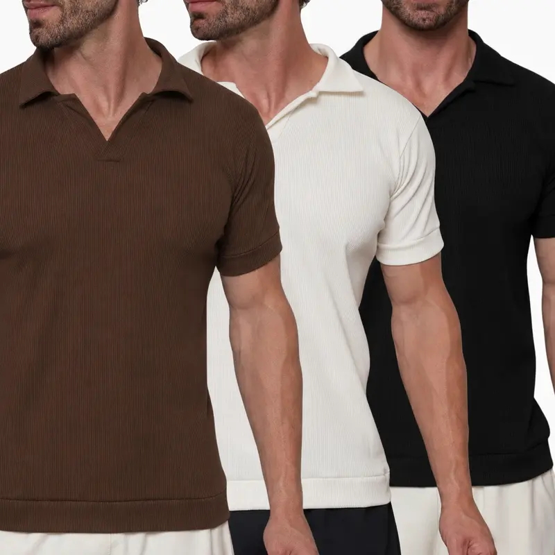 KIT 3 Camisas Polo Texturizada Canelada Old Money Masculina Premium Gola Italiana Slim Confortável Elegante Não Desbota Não Encolhe Com Elastano.