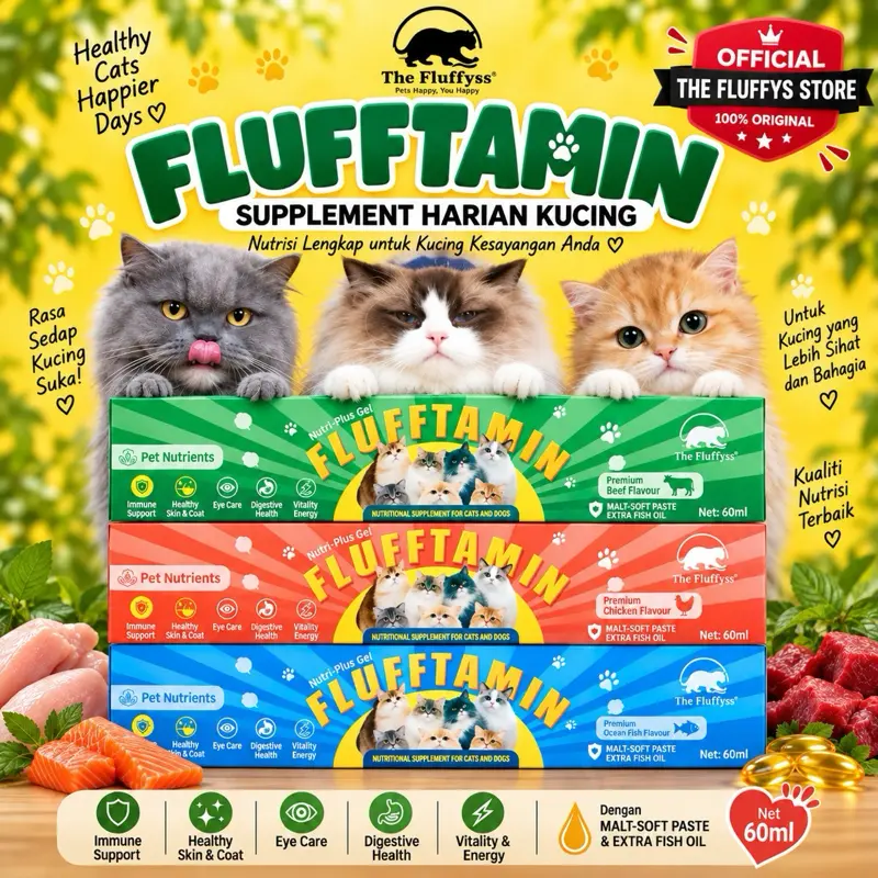 FLUFFTAMIN – SUPPLEMENT NUTRISI HARIAN UNTUK MENYOKONG KESIHATAN KUCING