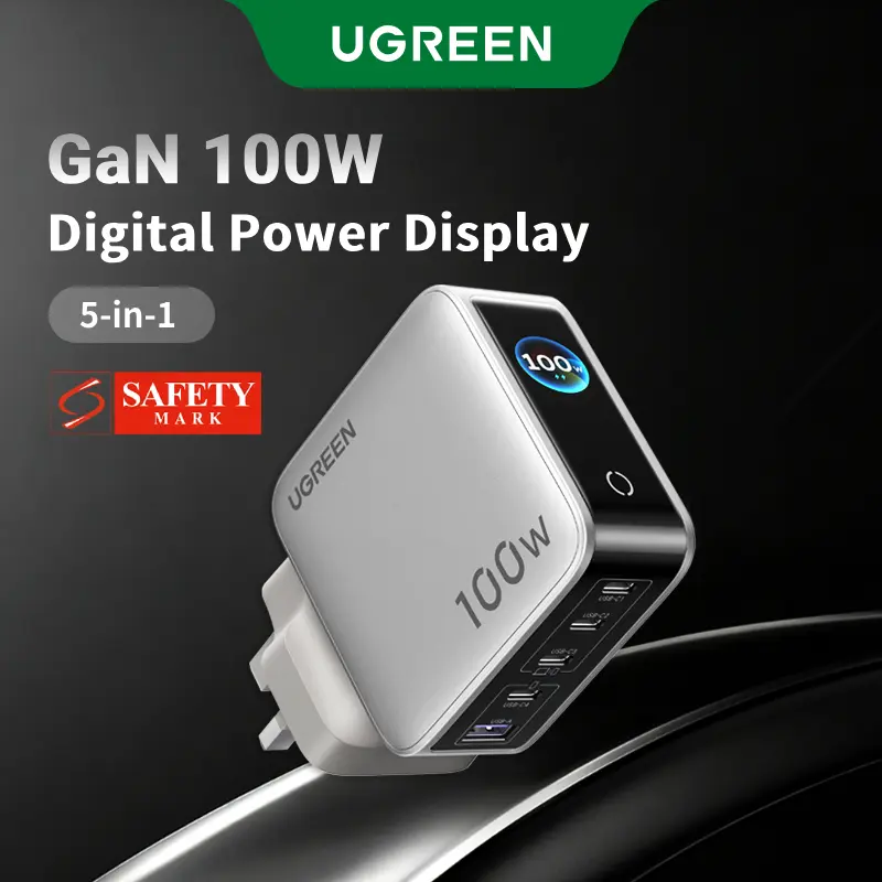 UGREEN GaN 100W 5 Ports USB-C USB-A Digital Power Display Charger Fast Charging Ultra-Compact Wall Adapter for iPhone 17 Pro Max, 16/15/14/13 Pro Max, Macbook, iPad, Samsung S26 S25 S24 Ultra, Xiaomi SKU:65621