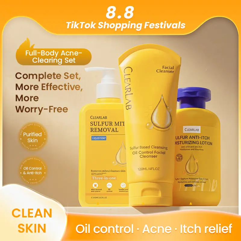 Sulfur Purifying Skincare Set，Body Wash, Facial Cleanser, Body Lotion，Combat Dryness & Itching, Cleanse & Hydrate