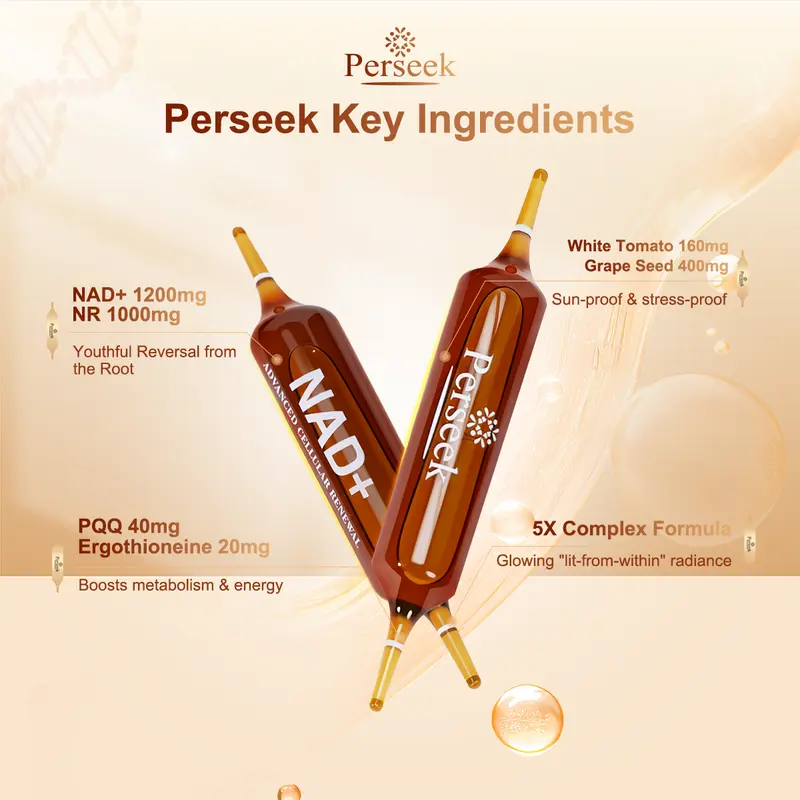 Perseek NAD Advanced Cellular Renewal Supplement, 1200 mg, 10 Ampoule Vials