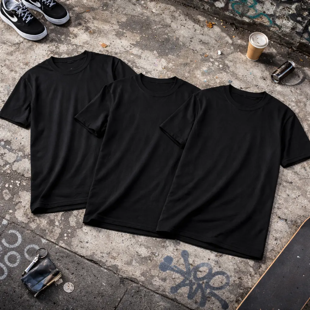 Lot de 3 T-shirts homme style urbain décontracté, noir et coloris assortis