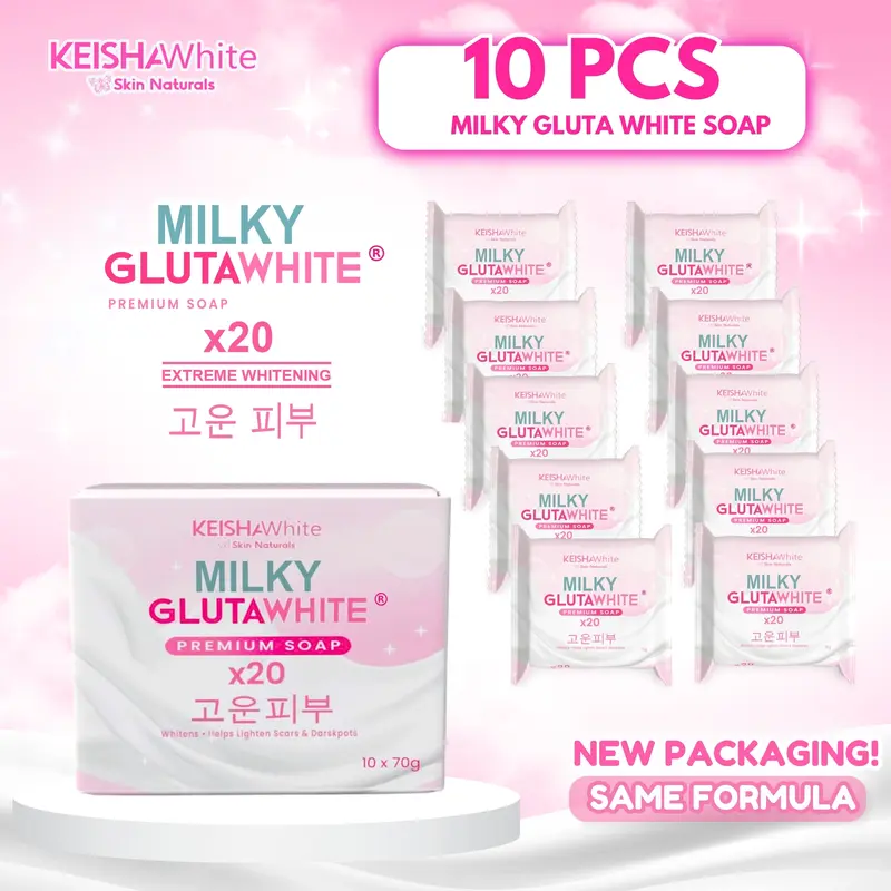 MILKY GLUTAWHITE Premium Soap X20, 10 Bars per Box, Marketed for Whitening, Brightening and Dark Spots