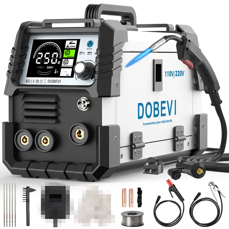 DOBEVI Máquina Solda Sem Gás Bivolt Mma+mig+tig 3 Em 1 C/lcd Dobevi Máquina Solda Inversora 250a Sem Gás 3 Em 1 110v/220v Dobevi