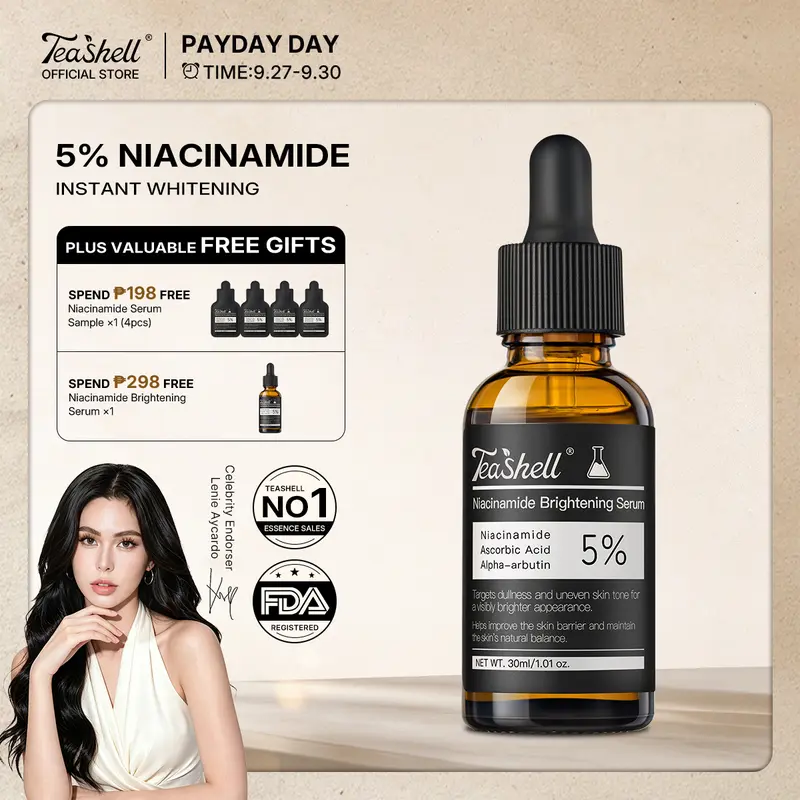 【Lenie’s Top Pick】Teashell 5% Niacinamide Whitening Serum Vitamin C Alpha Arbutin Brightening Dark Spot Remover Redness Relief Pore Minimizer Face & Body 30mlBody Use
