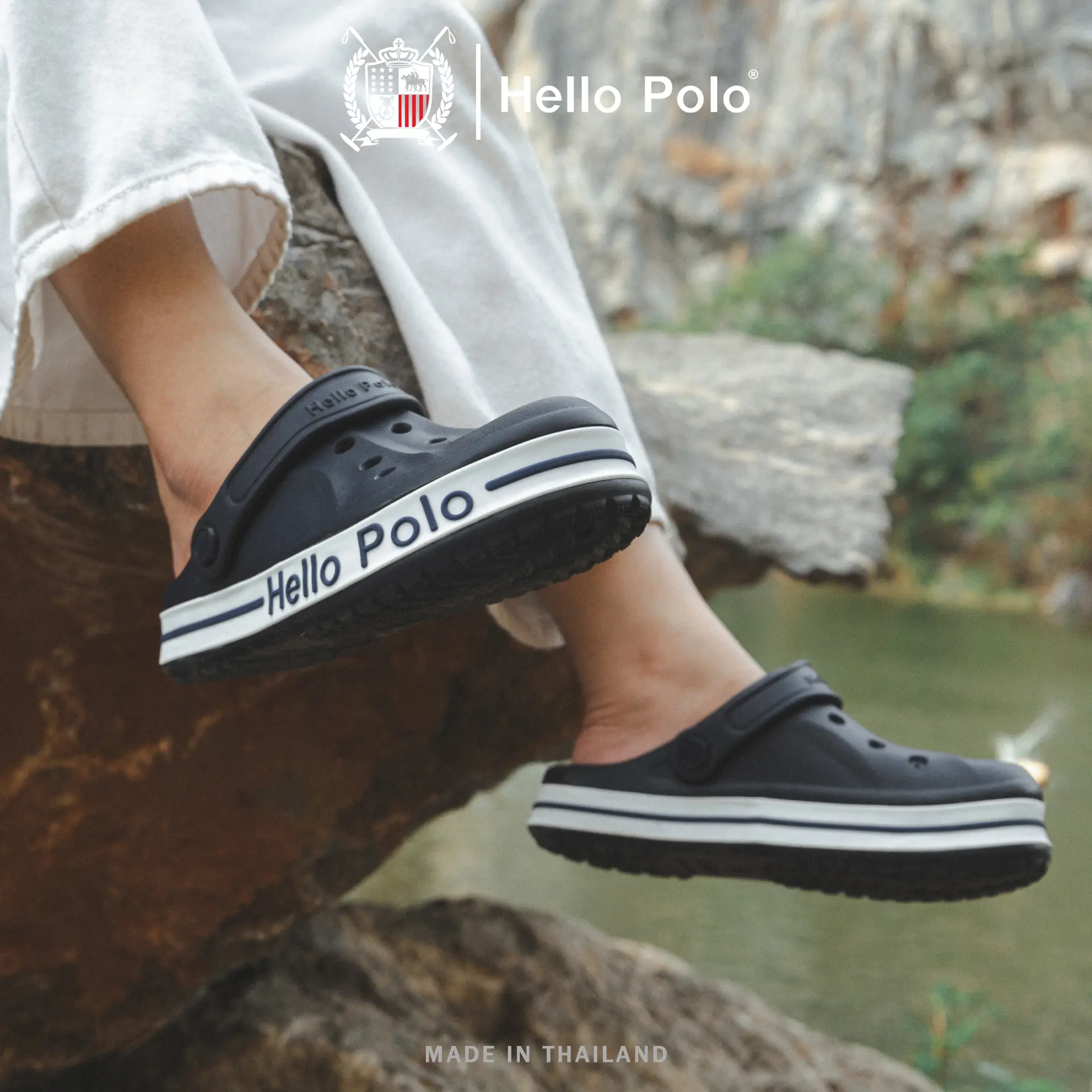 Hello Polo รองเท้าเปิดส้น รองเท้าลำลองผู้หญิงและผู้ชาย ดีไซน์สปอร์ต EVA แฟชั่น พื้นนุ่ม ระบายอากาศ Size 36-45 รุ่น HP8065