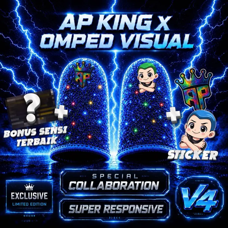 AP King V4 X Omped Special Edition Gaming Thumb Sleeves, Sweat-Resistant, with 2 Free Stickers, for Free Fire, Mobile Legends and Roblox