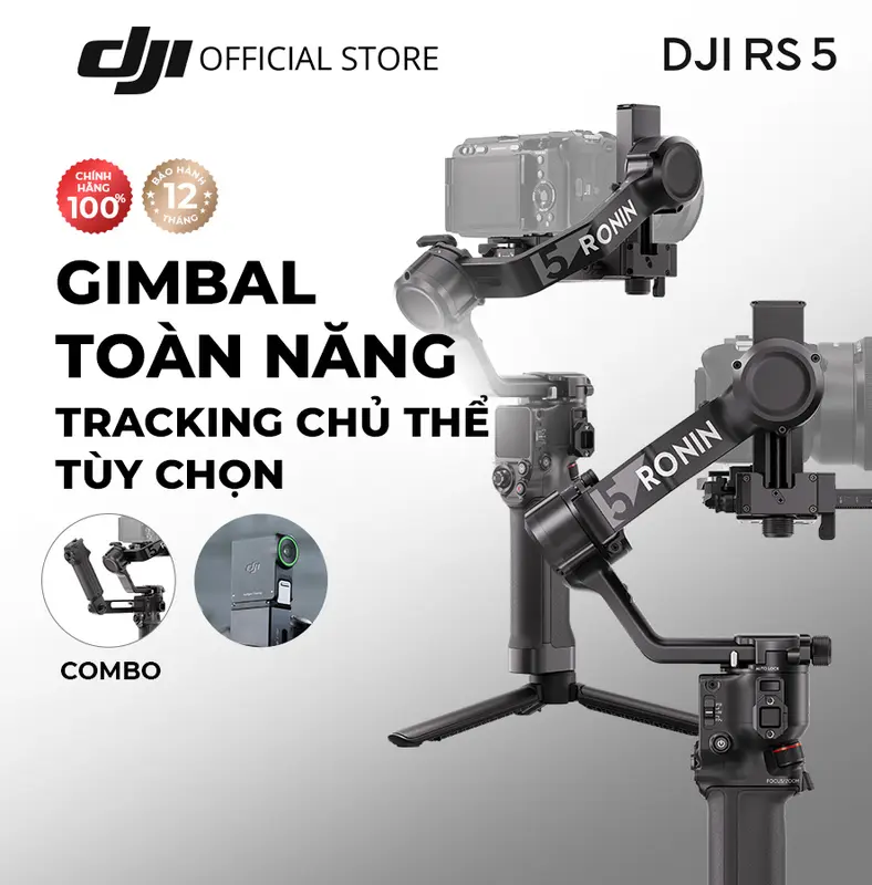 DJI RS 5 Gimbal máy ảnh tay cầm chống rung cho camera DSLR và Mirrorless tải trọng 3kg nâng cấp hệ thống ổn định mạnh mẽ thời gian sử dụng lên đến 30 giờ (DJI RS 5)