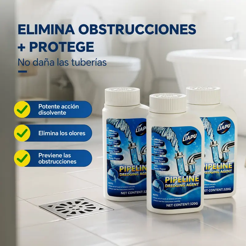 Fast-Acting Drain Unblocker for Grease, Hair and Odours in Kitchen, Bathroom and Toilet Drains, Does Not Damage PVC