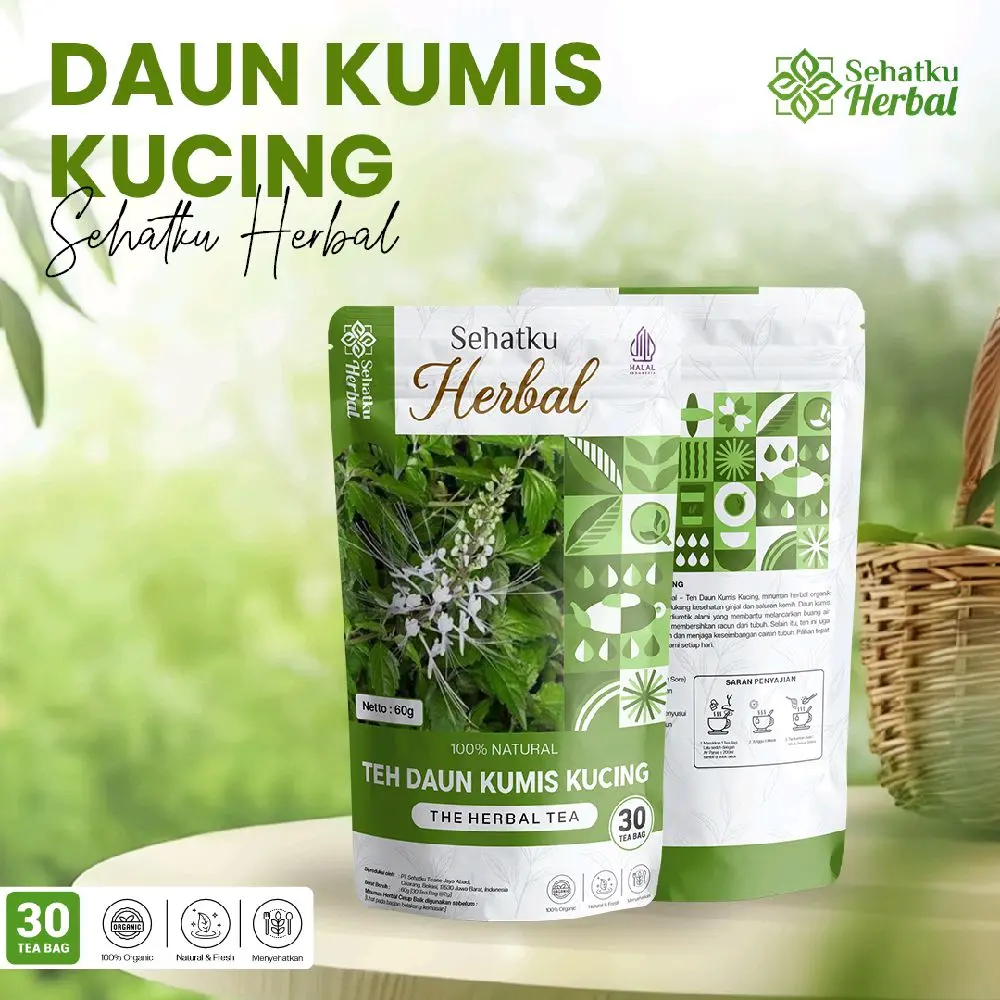 Té herbal de hojas de kumis kucing Sehatku Herbal, 30 bolsitas