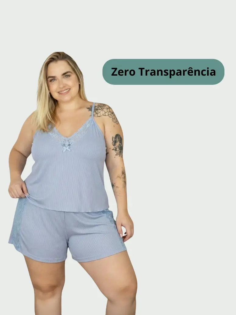 Kurzes Baby-Doll-Pyjama-Set in Plus Size aus geripptem Velourslederimitat mit Spitze – bequem und stilvoll