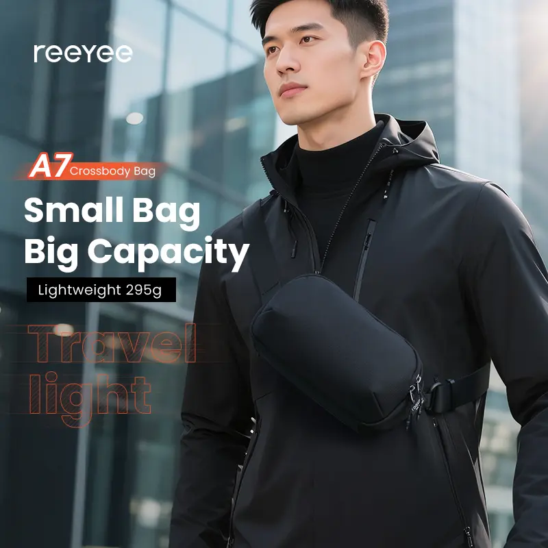 ReeYee A7 Tas Selempang Harian Pria | Bahan Cordura Ringan, Tahan Air dan Tahan Lama, Desain Antipencurian, Cocok untuk Kerja, Perjalanan, Olahraga, Aktivitas Luar Ruangan, dan Penggunaan Sehari-hari