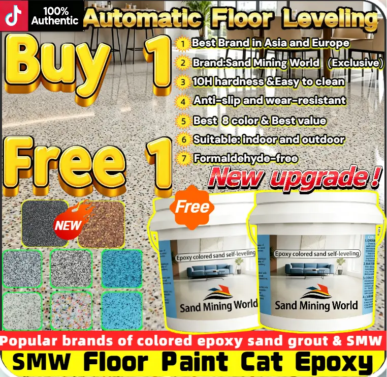 【Buy 1 Free 1】【Saba/SRW Choose sea freight】【Shipment 12jam】Cat epoxy lantai Self-leveling 12IN1 quick-dry 1-36KG  Sand Epoxy Floor Paint, Heavy-Duty Colore Sand 10H Durable Glossy Aesthetically pleasing Durable epoxy colored sand cement floor paint