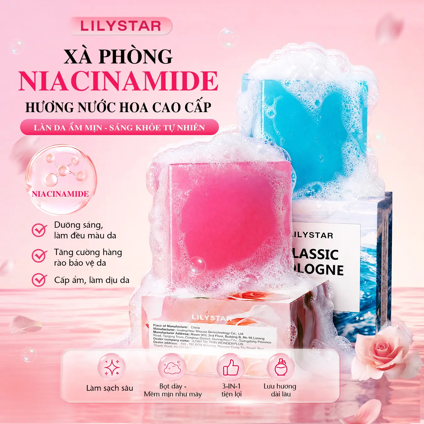 LILYSTAR 3-in-1 Body Soap, Supports Brighter-Looking Skin, Back-Acne Care and Dark-Mark Care, Long-Lasting Perfume Scent