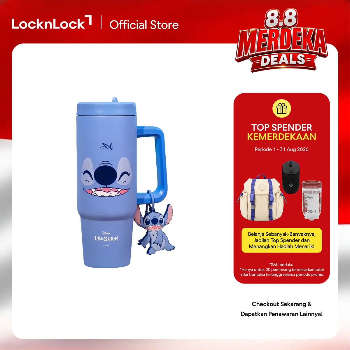 LocknLock Disney Edition Lilo & Stitch Reisebecher aus Glas mit Griff, 900ml