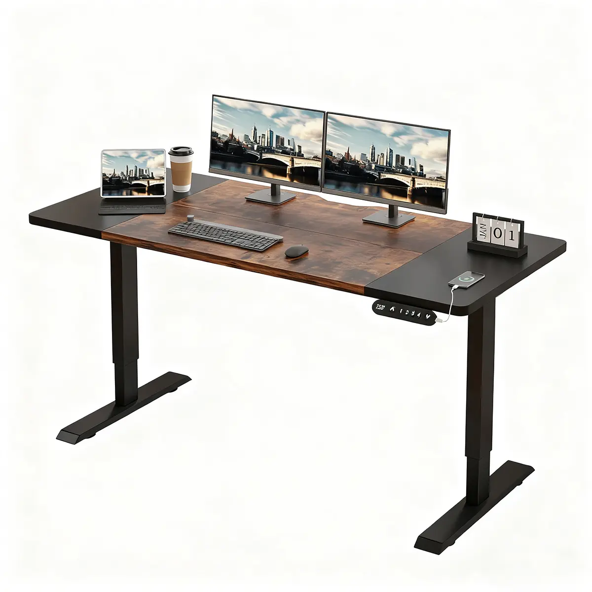 Escritorio eléctrico gamer y de oficina de altura ajustable con 4 memorias, pantalla LED y puerto Type-C, diseño minimalista moderno