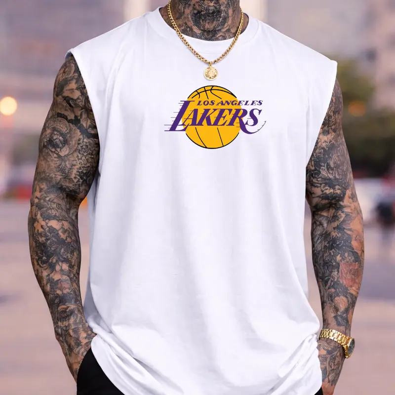 Los Angeles Lakers Basketball-Tanktop aus Baumwolle, Oversized, Retro-Vintage-Look, Longline, Unisex
