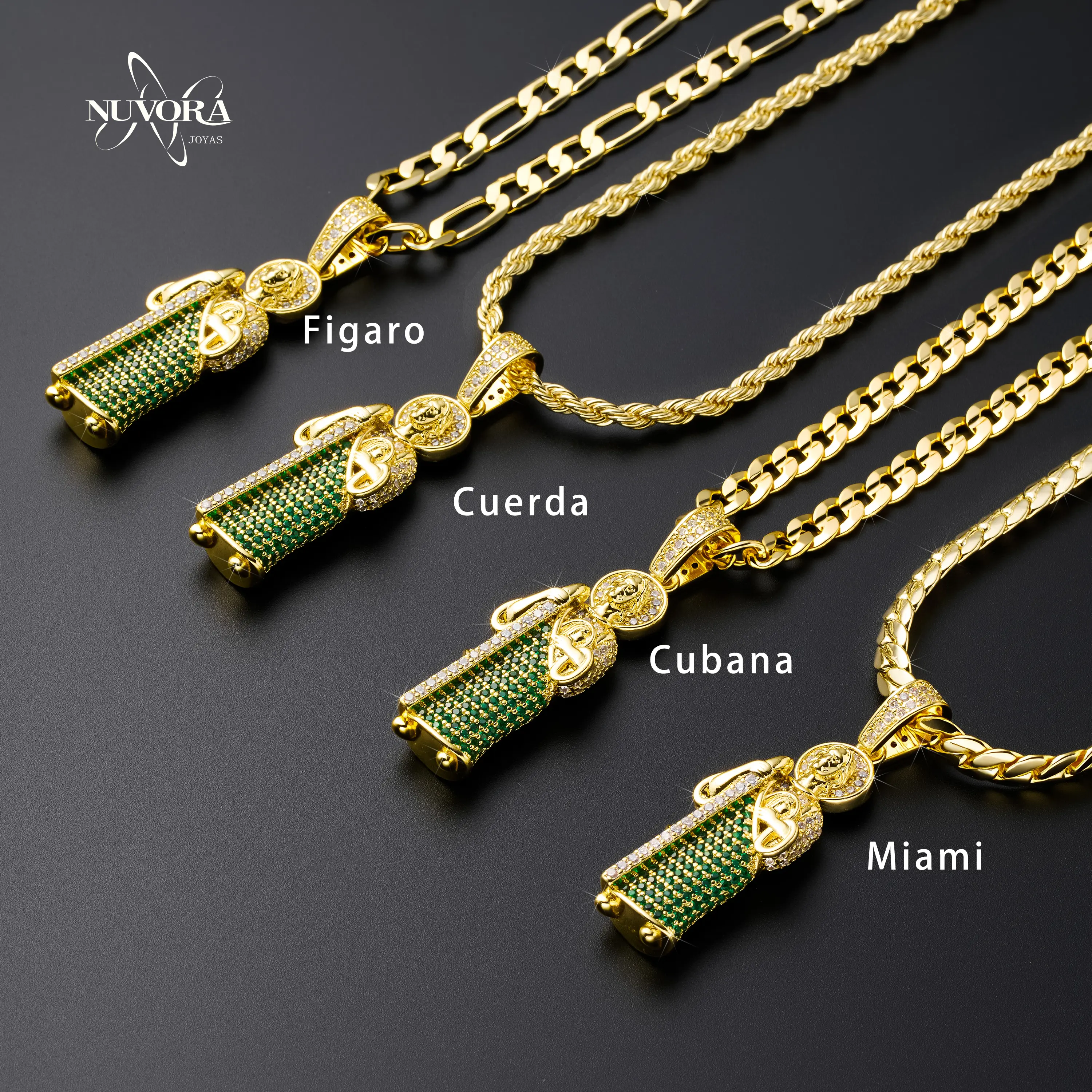 Nuvora San Judas 圣犹大吊坠项链，60 cm，可选古巴链、Fígaro链、Miami链或绳链