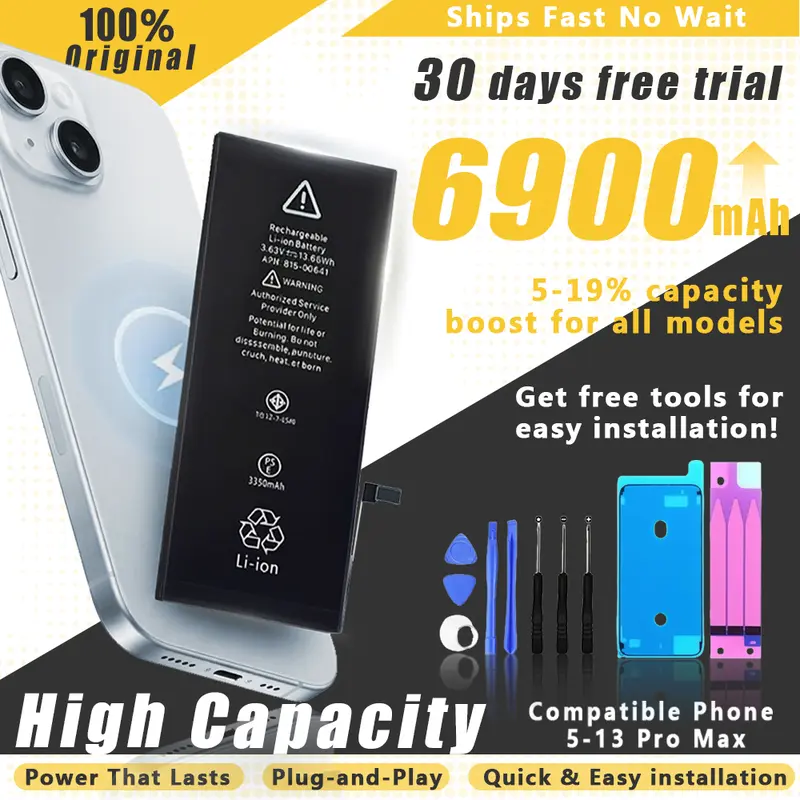 High-Capacity Replacement Battery for iPhone 5/6/7/8/SE/X/XR/XS Max/11/12/13/14/15/16 Pro/Pro Max/Mini – Includes Full Installation Tools, Fast Shipping & 2-Year Warranty
