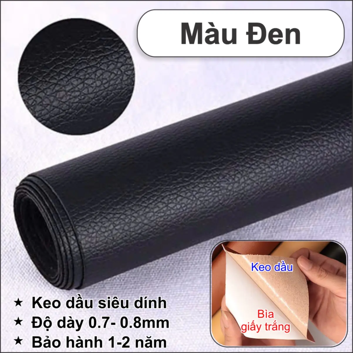 Da PU tự dính khổ lớn bọc ghế sofa dày 0.7mm, keo dầu siêu dính, mặt sau giấy trắng, độ dày 0.7-0.8mm