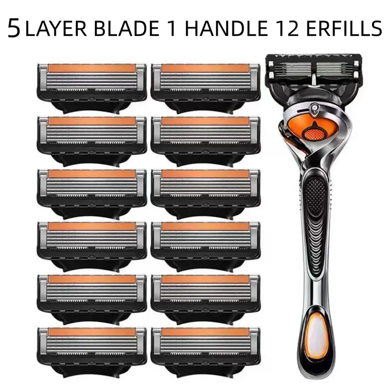 8pc/12pc blades Men's Razor Blade Replacement Set with Handle - Ultra Sharp Stainless Steel Blades for Smooth Shaving, Works with Standard Razor Handles, Bulk Disposable Blades Face Head Body Shaving
