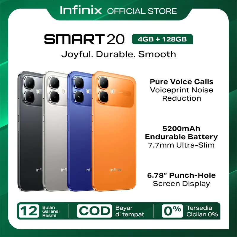 Infinix Smart 20 4GB/128GB（最大8GB拡張RAM）MediaTek Helio G81・6.78インチ・8MP・5200mAh・IP64
