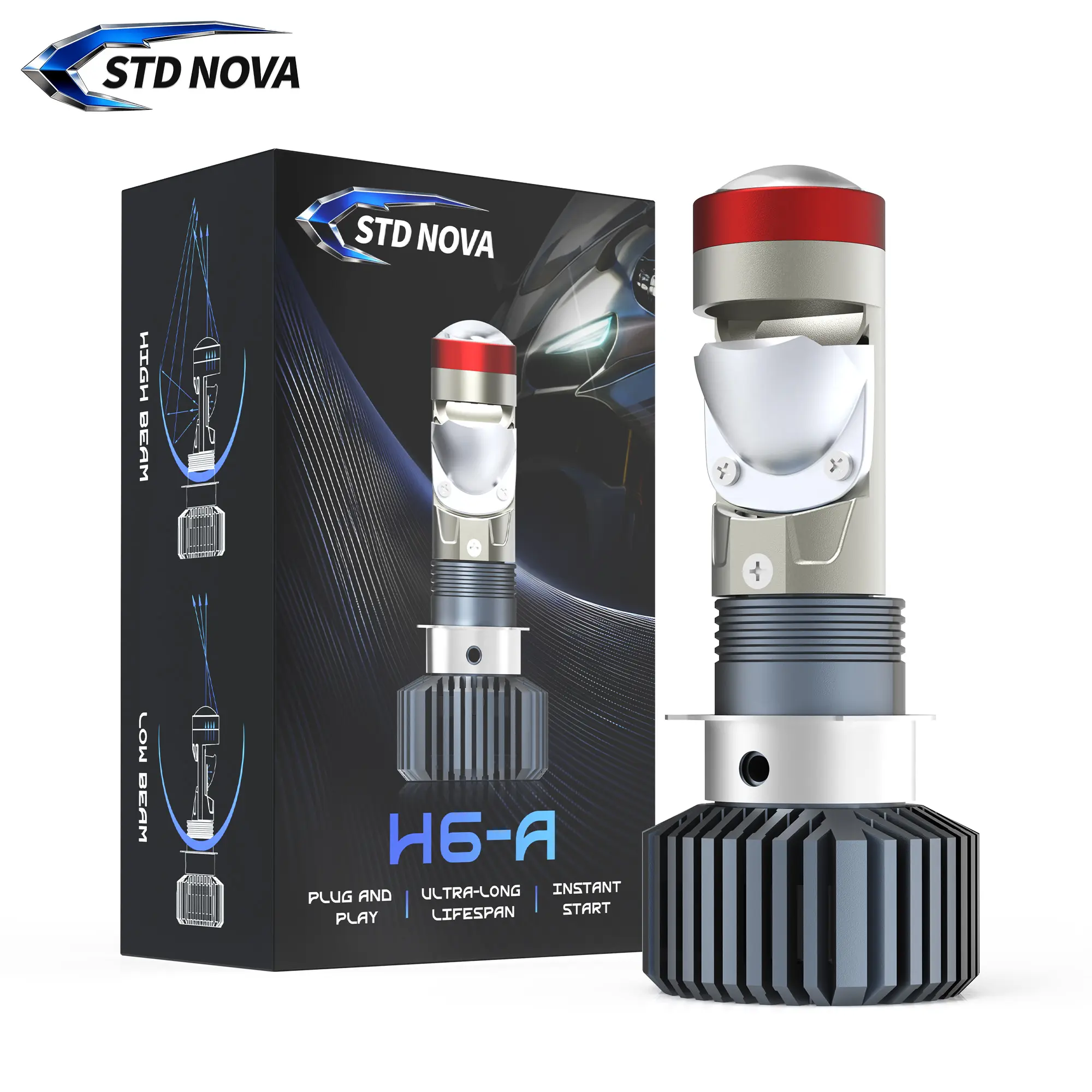 LED H6-A 프로젝터 렌즈 오토바이 헤드라이트, 3000루멘, 12V–60V, 6000K, 팬 냉각, Wave 125S/Click/PCX 호환