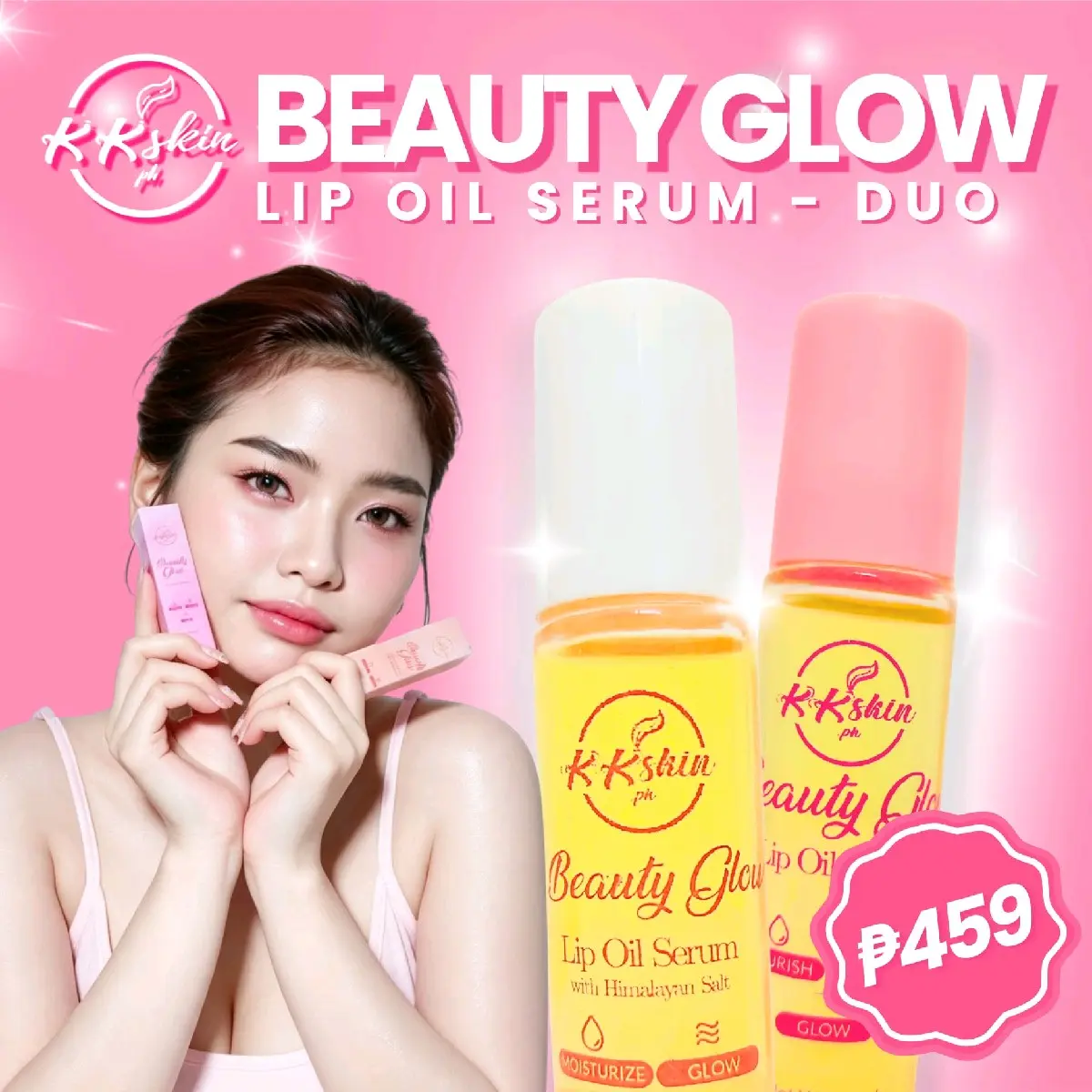 Kkskin.ph Beauty Glow Sérum e Óleo Labial com Sal do Himalaia, Fórmula Nutritiva e Suavizante para Lábios Radiantes, 10 mL