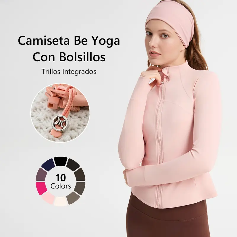 Áo khoác thể thao nữ co giãn, thoáng khí, có túi, dáng ôm để chạy bộ, đạp xe và tập yoga, phù hợp mọi mùa
