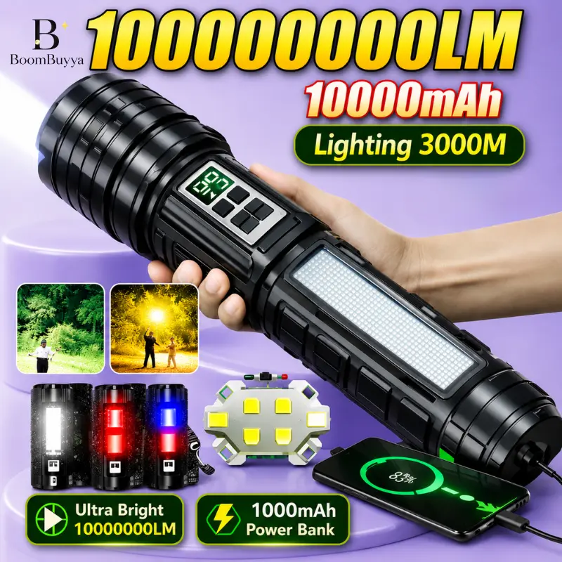 Lanterna de LED recarregável 4KM, superbrilhante, 100000 lm, longo alcance, com função holofote | Lampu Suluh Terang & Kuat