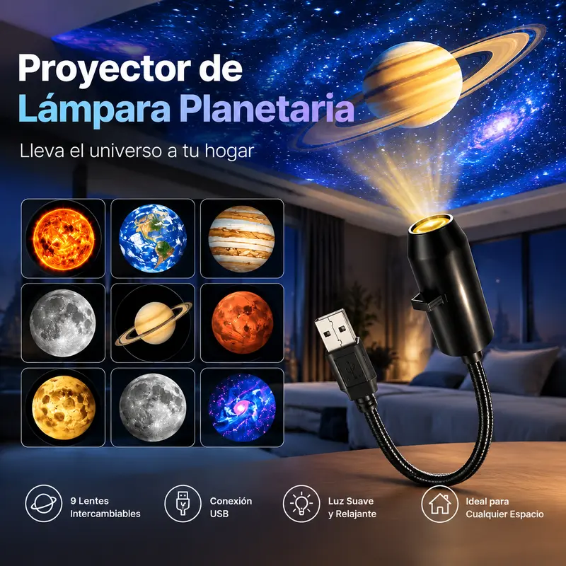 9-Piece USB Galaxy and Moon Projector Lamp, 360° LED Ambient Light for Car Ceilings and Bedrooms, HD Starry Sky Projector