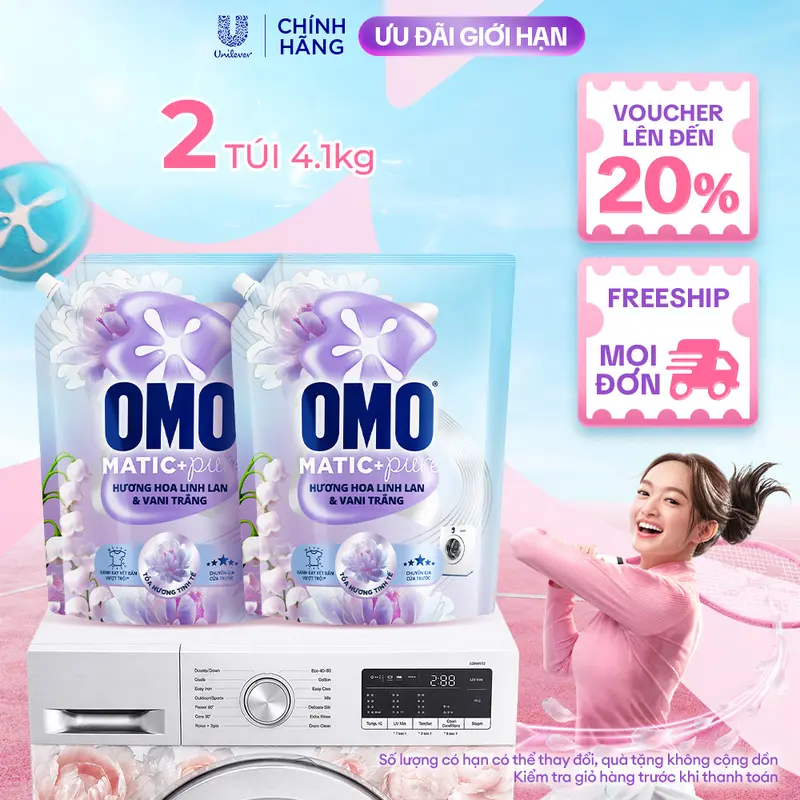 Combo 2 Nước giặt OMO Matic Pure Cửa Trước Hương Linh Lan & Vani Trắng 4.1KG (túi) [1]