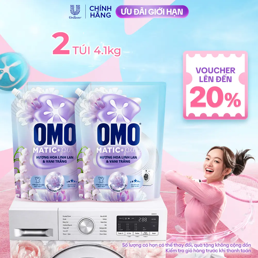 Combo 2 Deterjen OMO Matic Pure Bukaan Depan Aroma Lily of the Valley & Vanila Putih 4.1KG (kantong) [1]