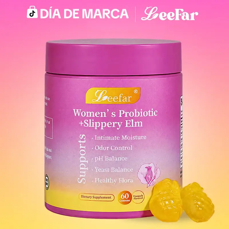 [REGALO CON COMPRA] LeeFar Gomitas Probióticas para Mujer  Her Juicy –  Balance del pH y Resequedad – Con Olmo Resbaladizo, Prebióticos y Lactobacillus – Sabor Piña Hawaiana, 60 Gomitas