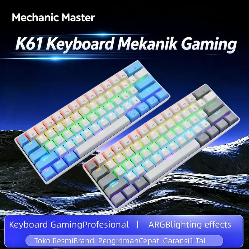 Mechanic Master RGB Keyboard Mechanical ARGB Blue/Red Switch 61 Tombol Gaming Komputer Keyboard  Pluggable  Light Original Kabel Kantor, Bisnis , Komputer , PC , laptop dan Keyboard
