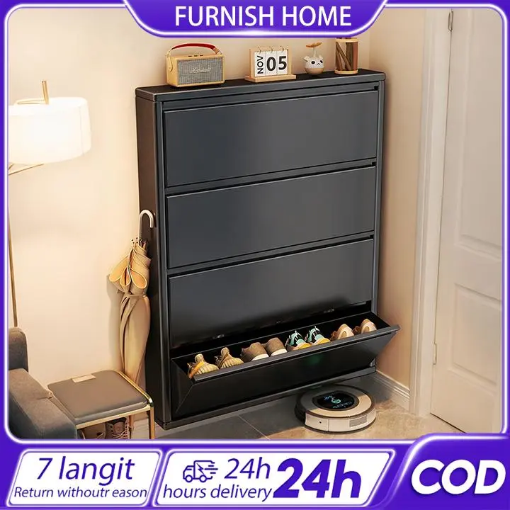 Furni Metal Flip Top – meuble à chaussures slim en acier, rangement moderne pour l’entrée, mural ou posé au sol, design gain de place