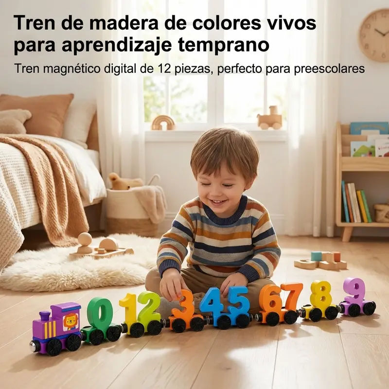Juego De Trenes Magnéticos De Madera (12 Piezas: Locomotora + Números 0-10), Juguete Educativo Para Aprender Números, Ideal Para Niños Y Niñas De 3 A 7 Años, Perfecto Para Regalos