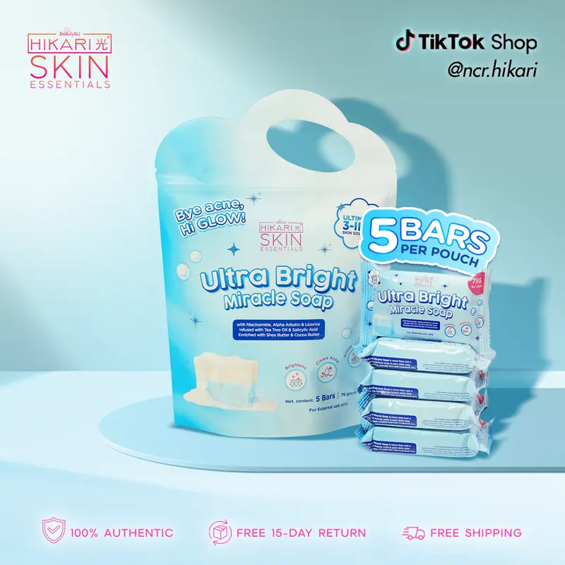 Hikari Ultra Bright Miracle Soap Beauty Bar, 75 g, with Niacinamide, Alpha Arbutin and Salicylic Acid for All Skin Types