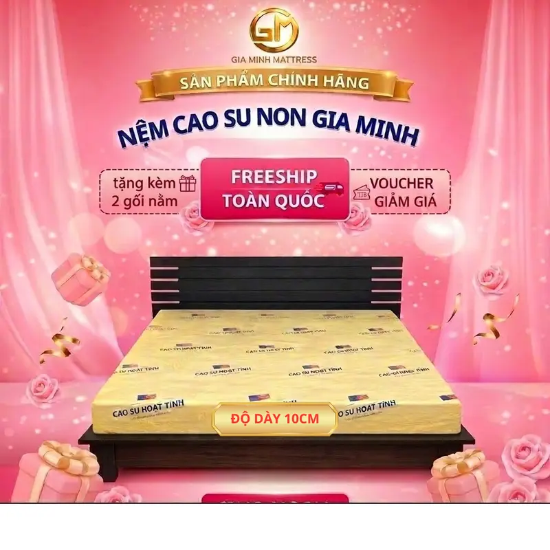 [Tặng Kèm 2 gối nầm ]Độ dày 10cm Nệm Cao su Gia Minh